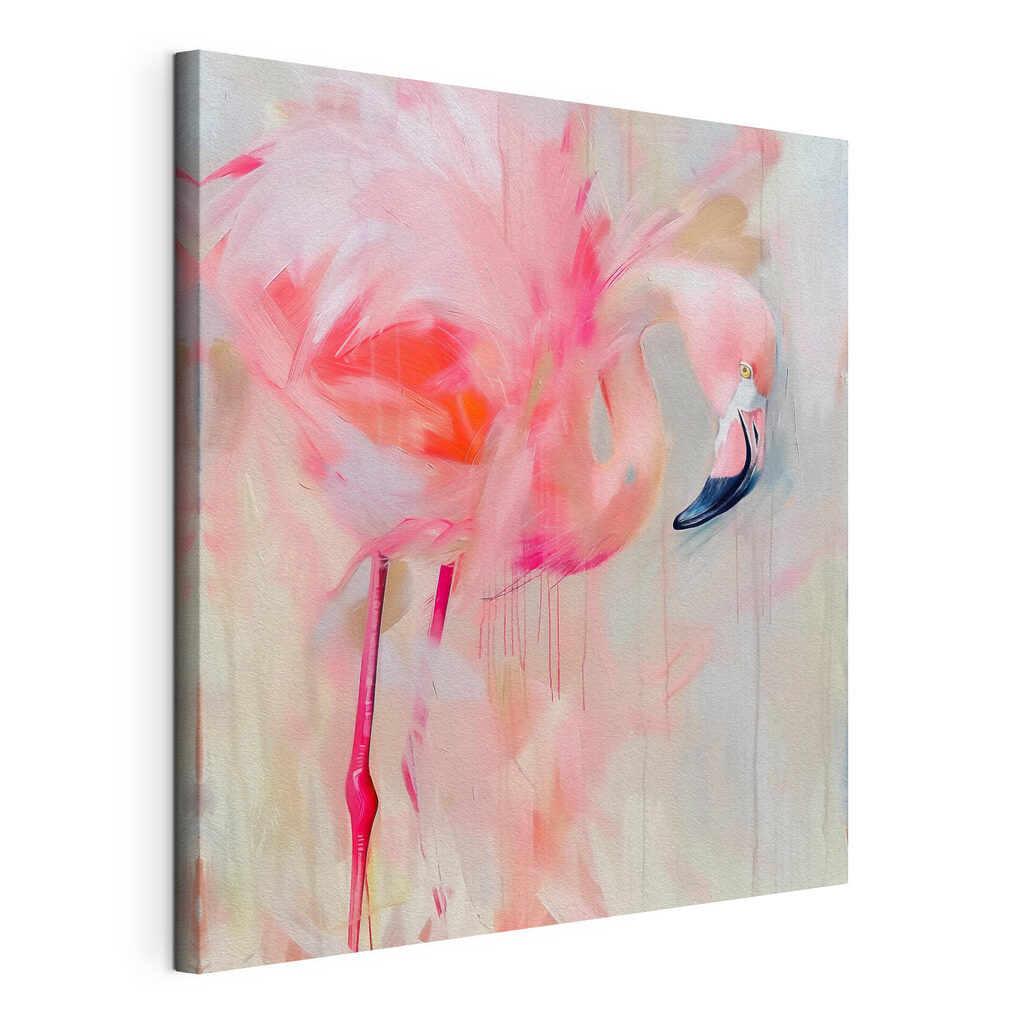 Flamingo de pescoço curvo, tela esticada e borda contínua