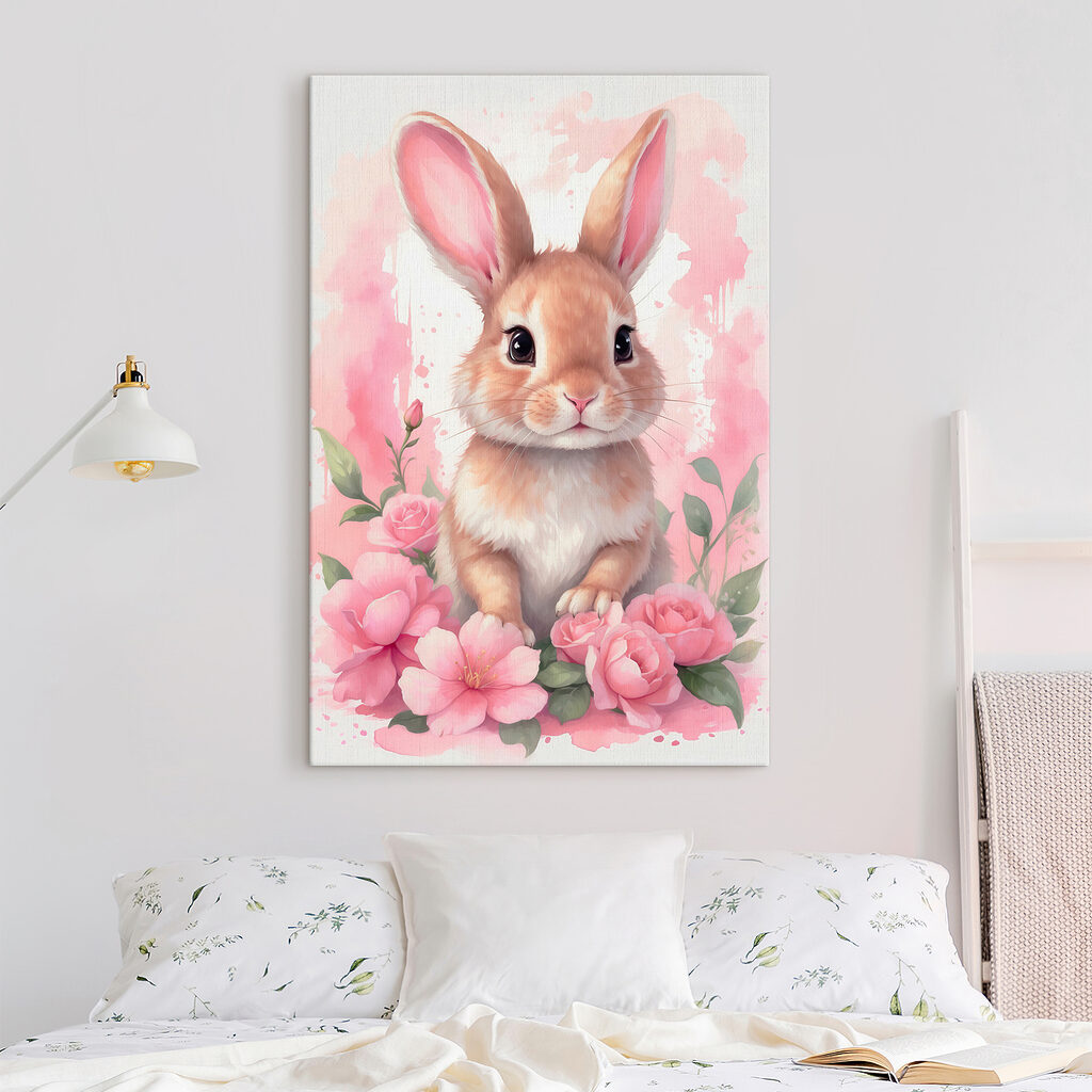 Coelhinho em jardim rosa — interior 2