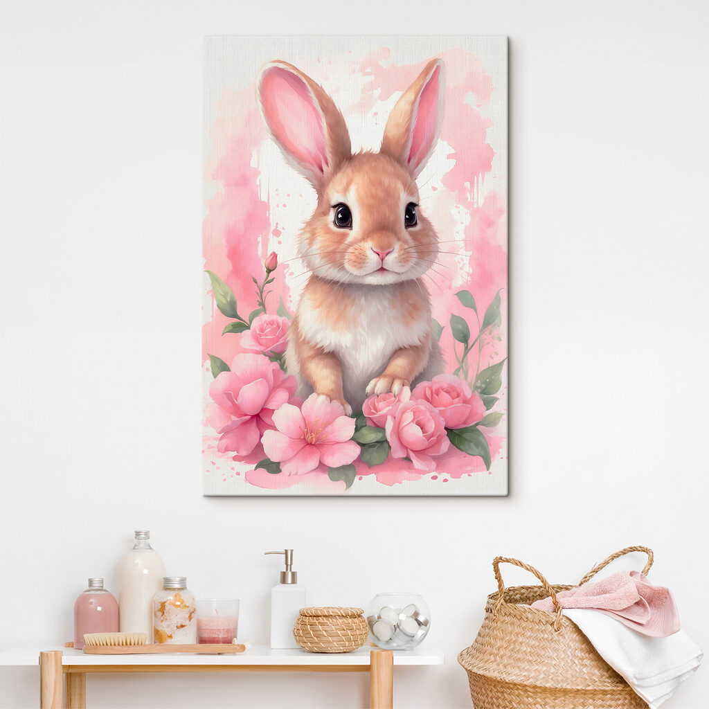 Coelhinho em jardim rosa — interior 3
