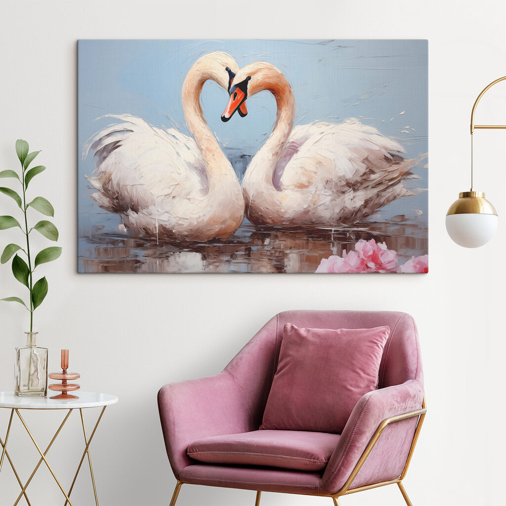 Cisnes formam um coração num interior