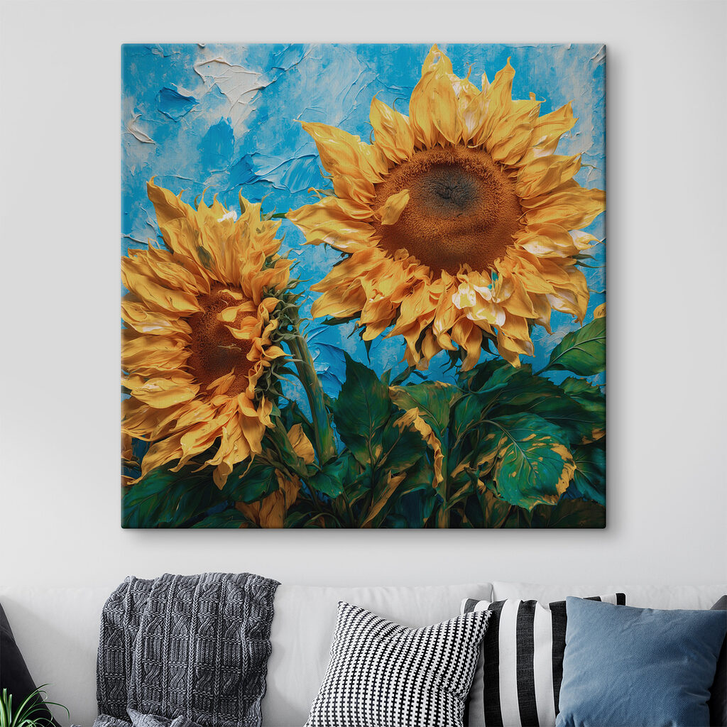 Girassóis contra céu azul — interior 1