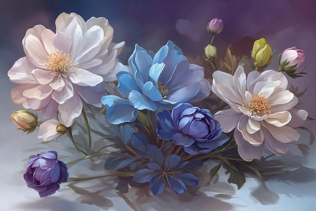 Flores brancas e azuis — design completo