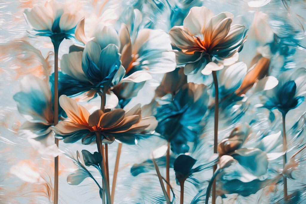 Flores azuis em hastes — design completo