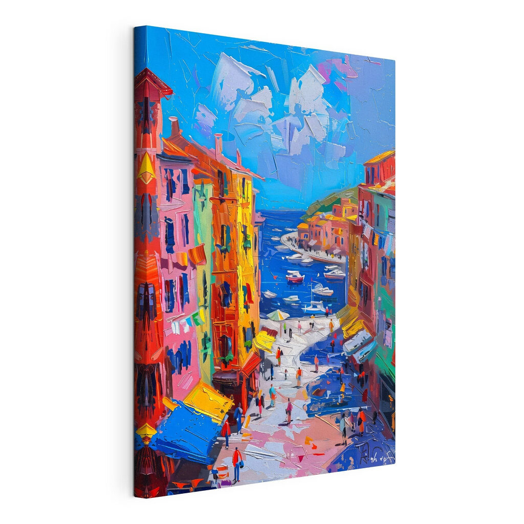 Rua colorida do porto, tela esticada e borda contínua