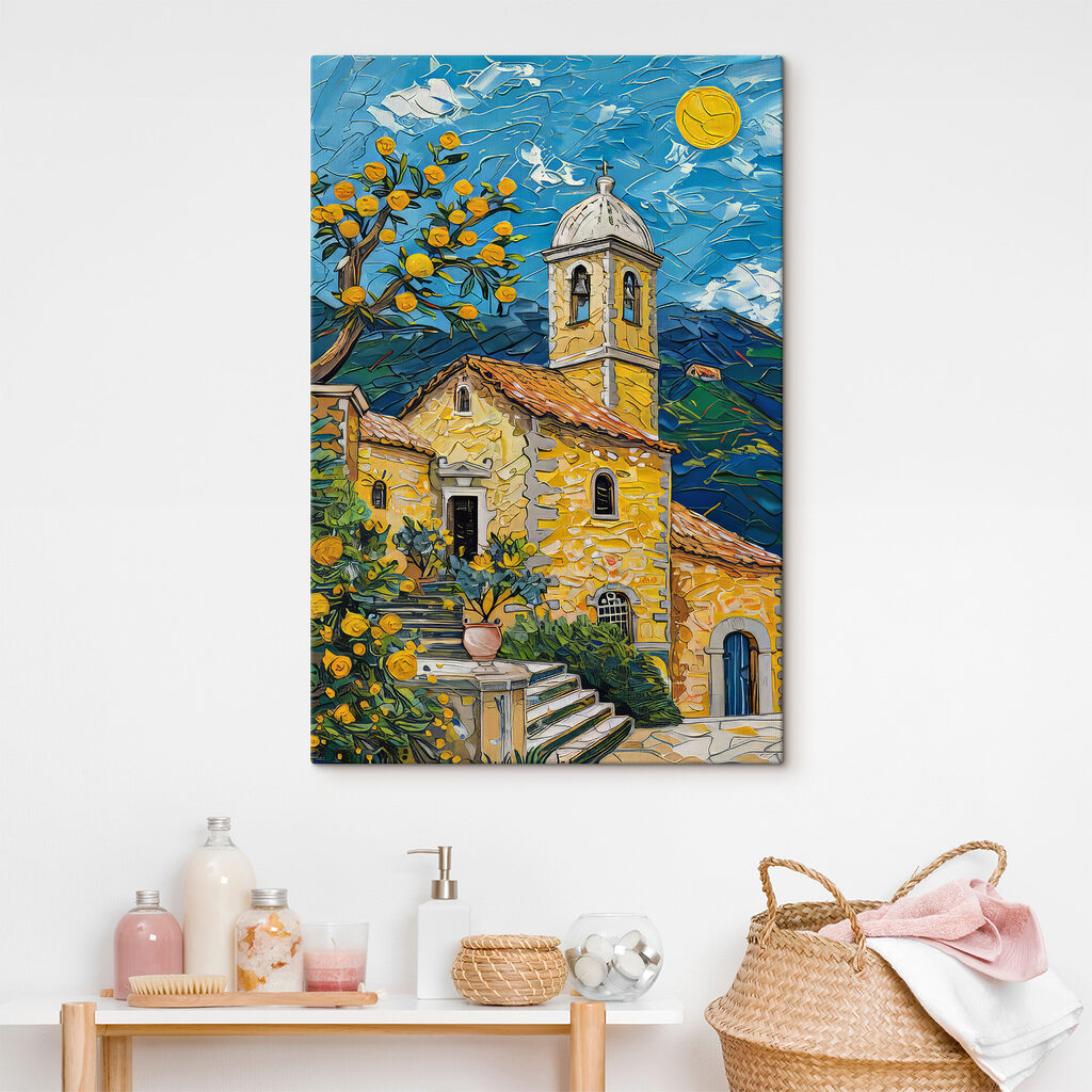 Capela amarela sob estrelas — interior 3