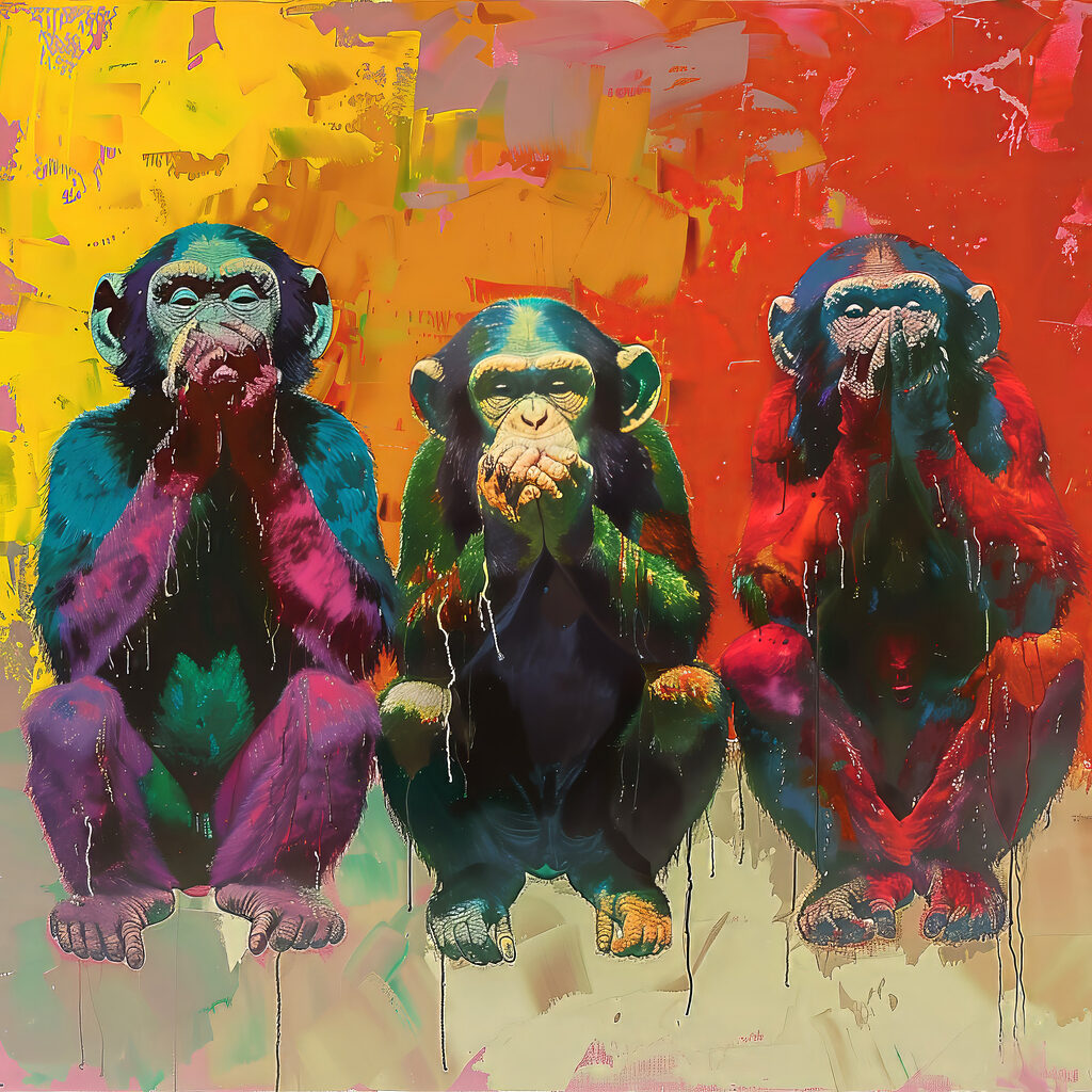 Três macacos em silêncio — design completo