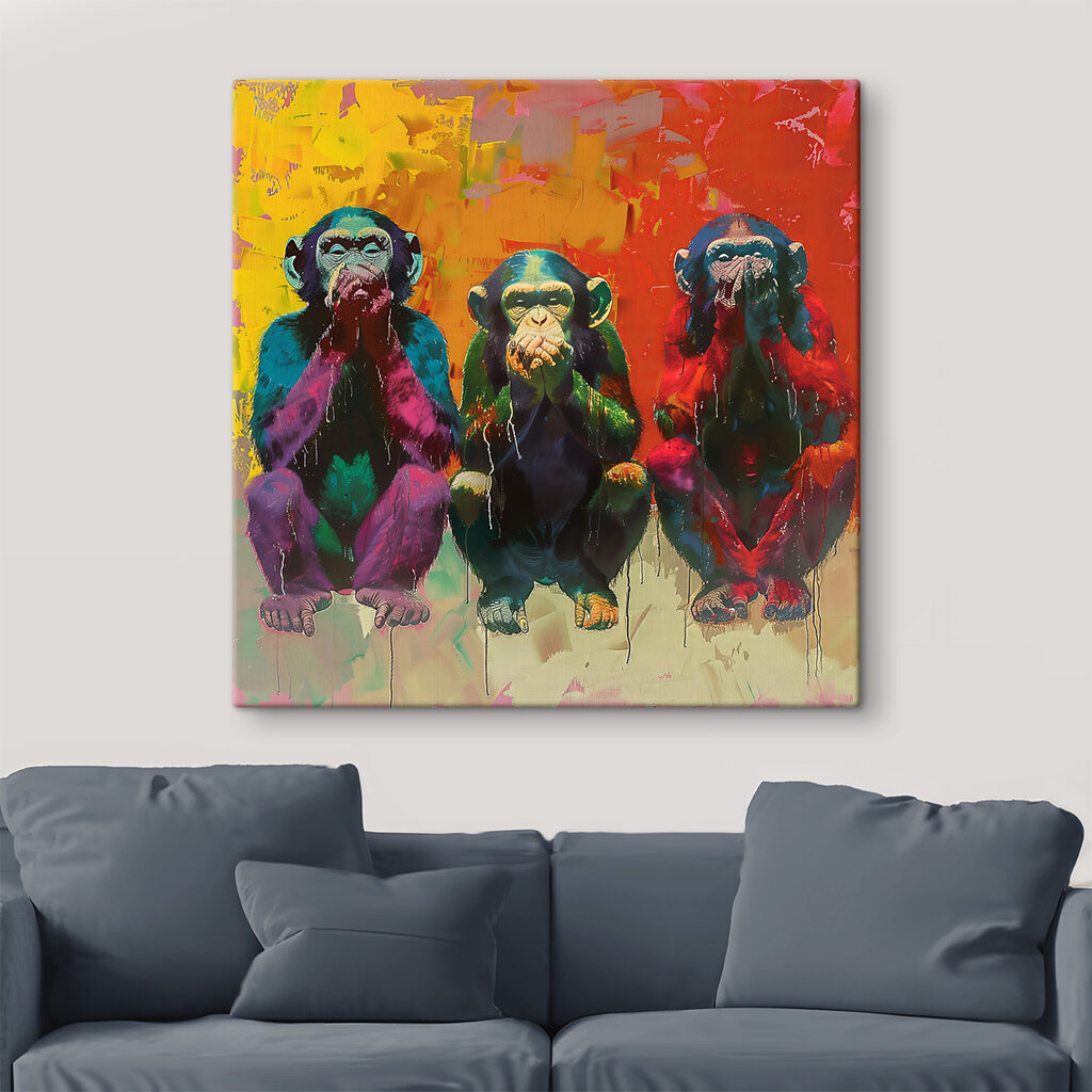 Três macacos em silêncio num interior