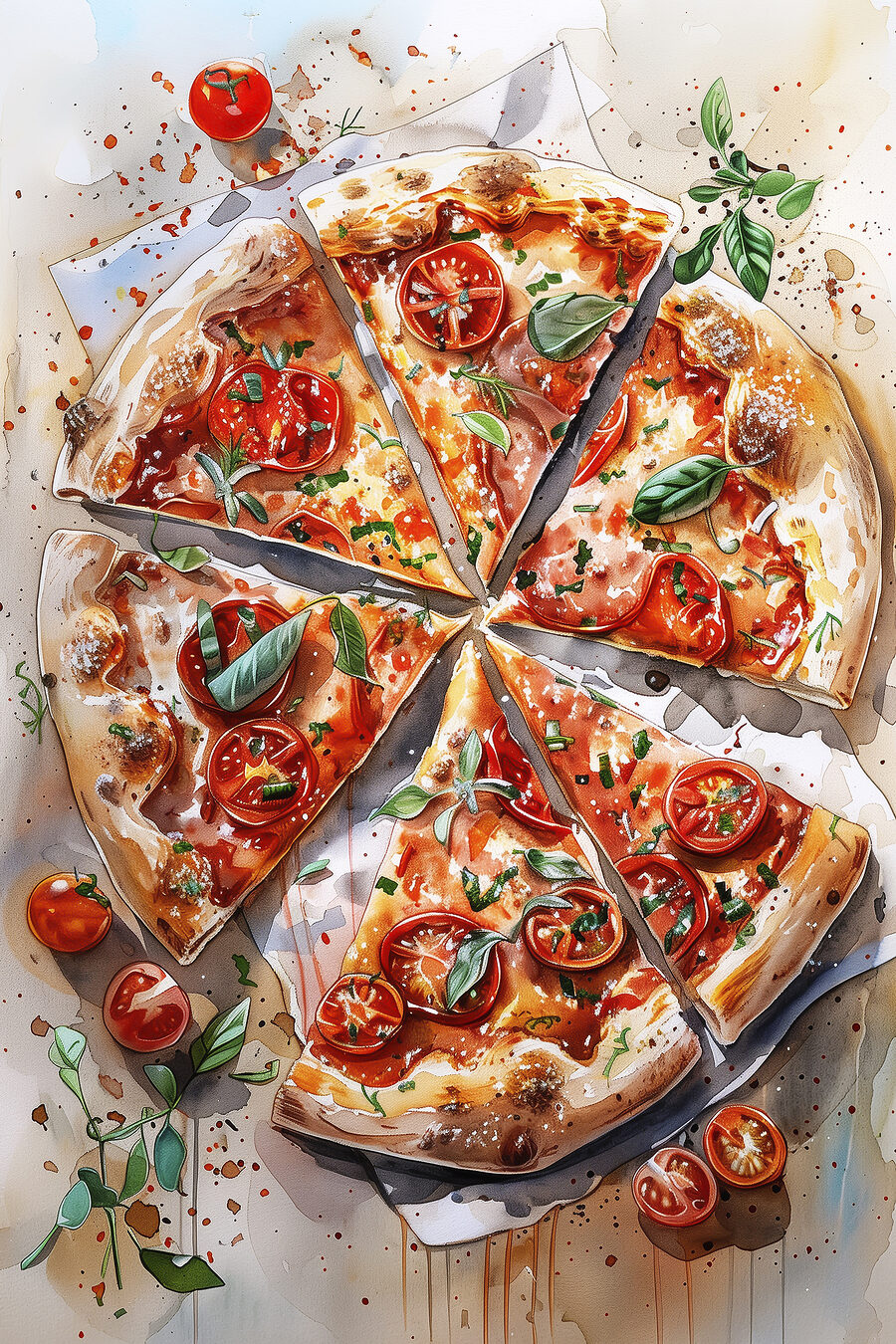 Pizza entre tomatinhos — design completo