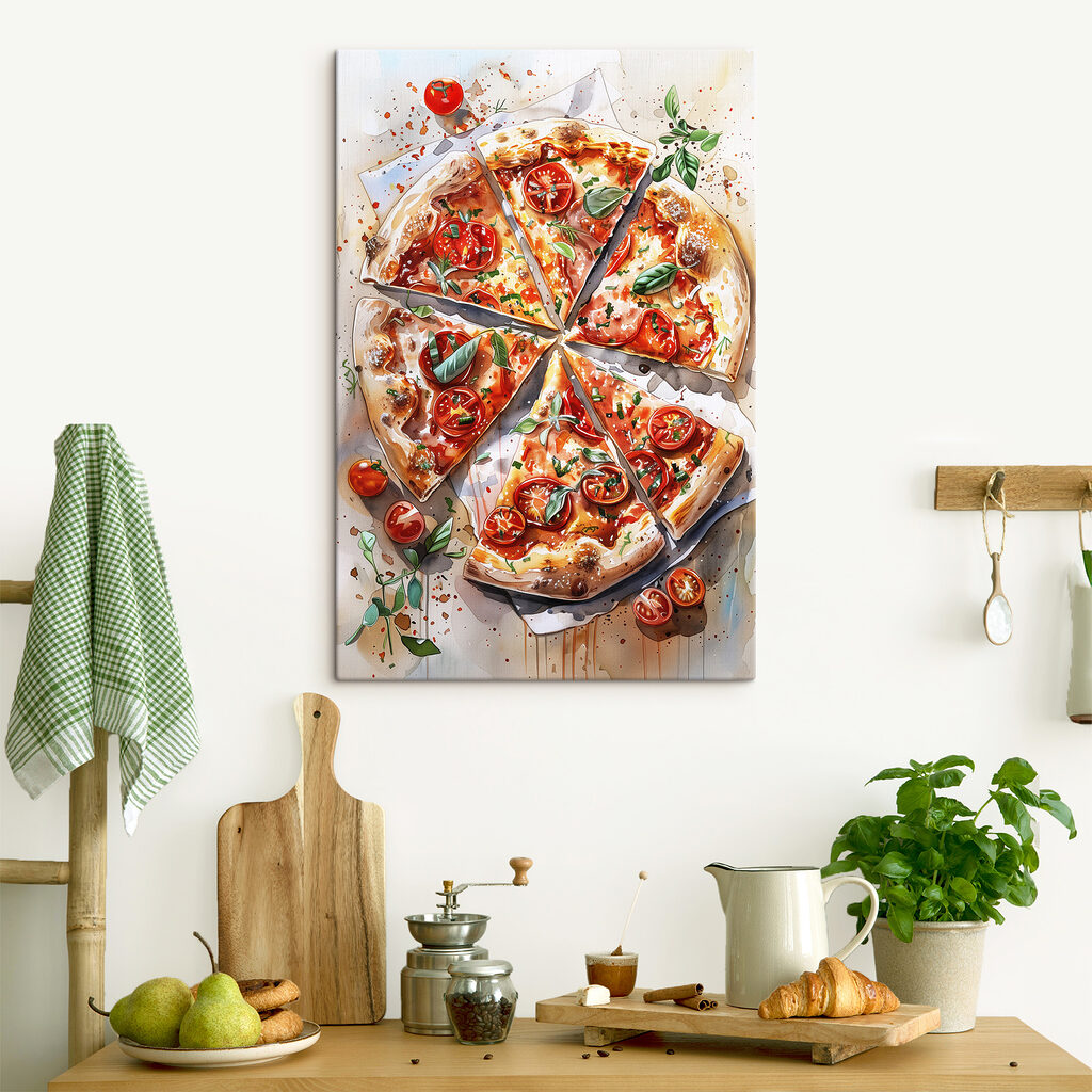Pizza entre tomatinhos num interior
