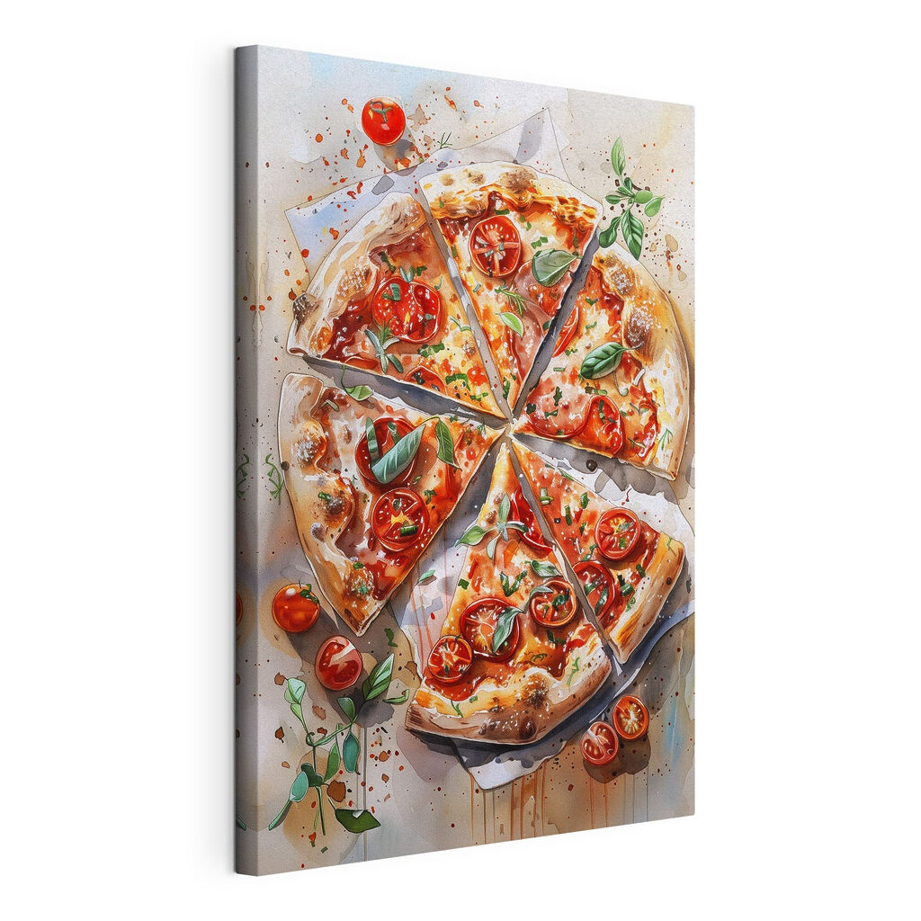 Pizza entre tomatinhos, tela esticada e borda contínua