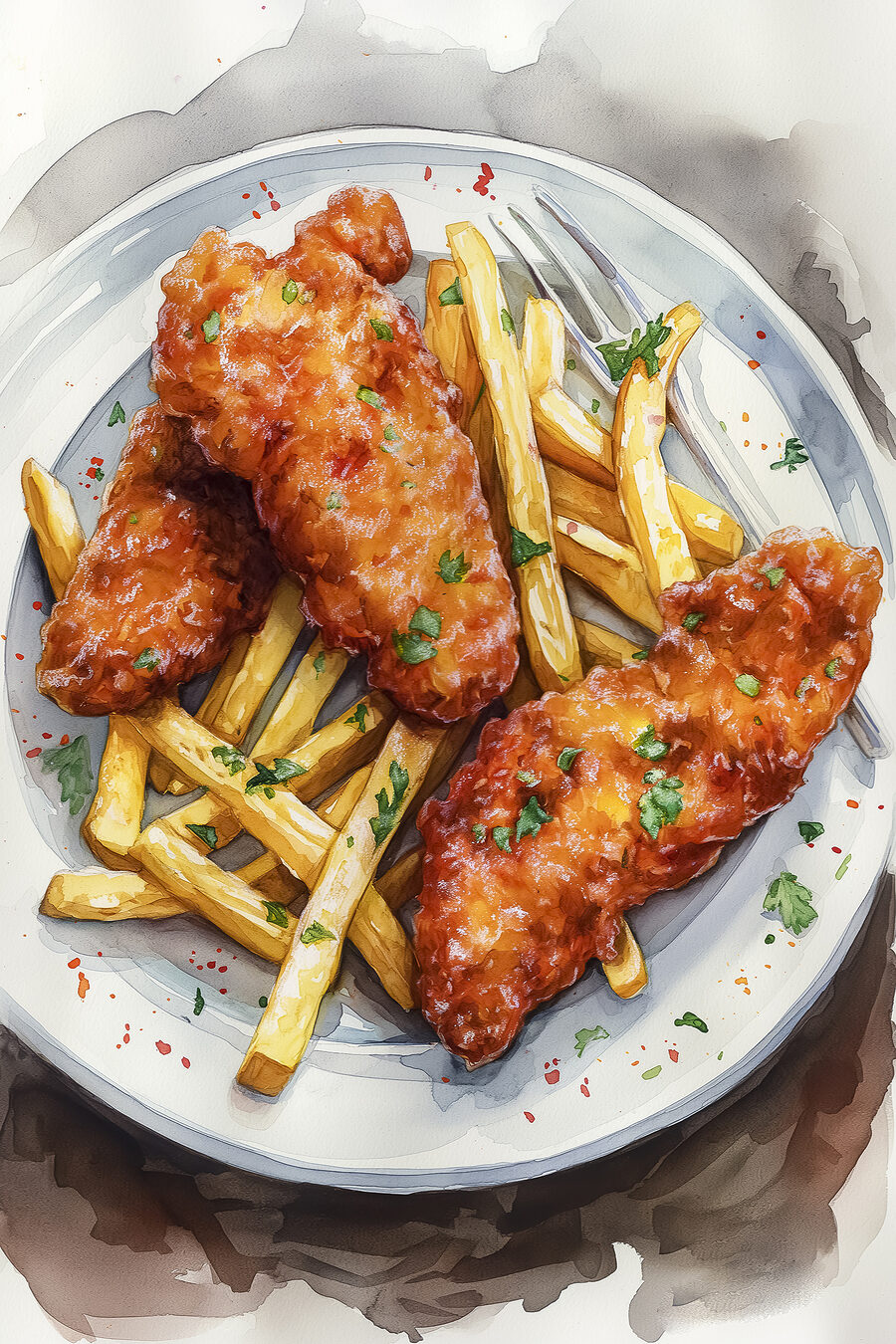 Peixe frito com batatas — design completo
