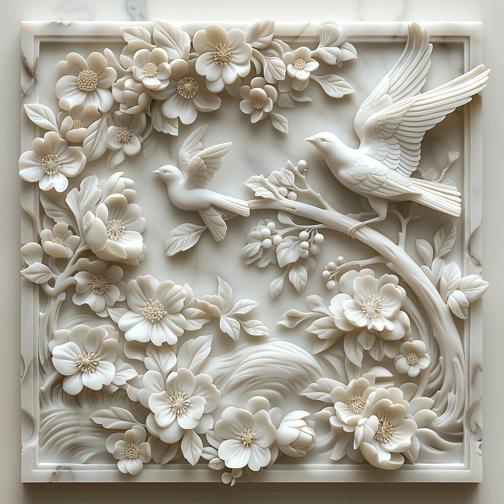 Aves brancas entre ramos — design completo