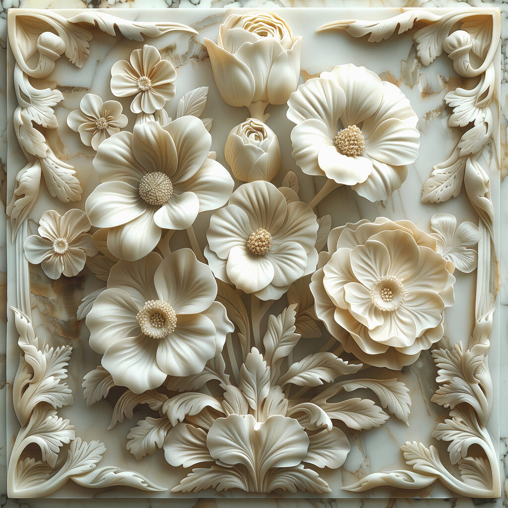 Flores brancas em moldura — design completo