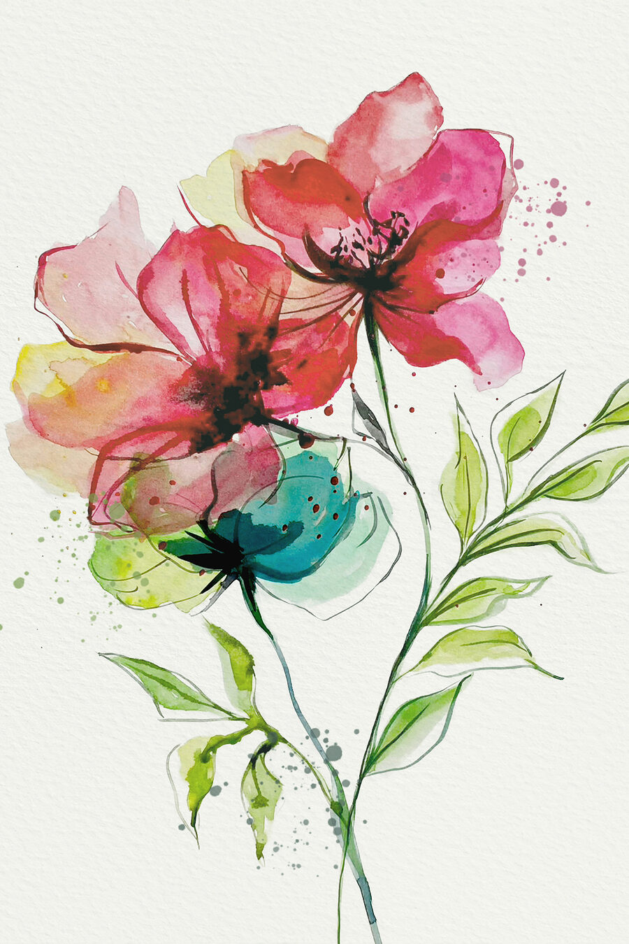 Duas flores em aguarela — design completo