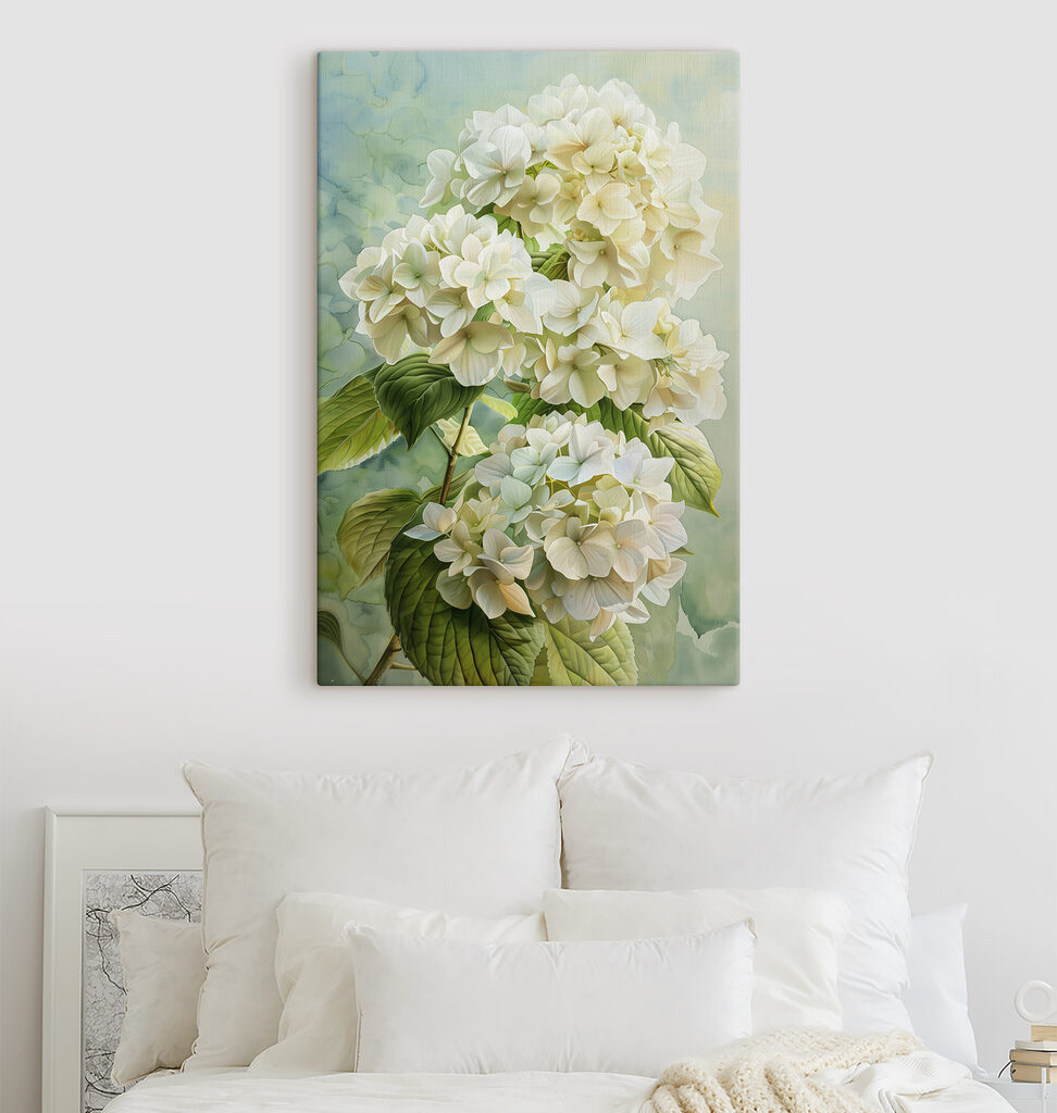 Hortênsias em verde suave — interior 2