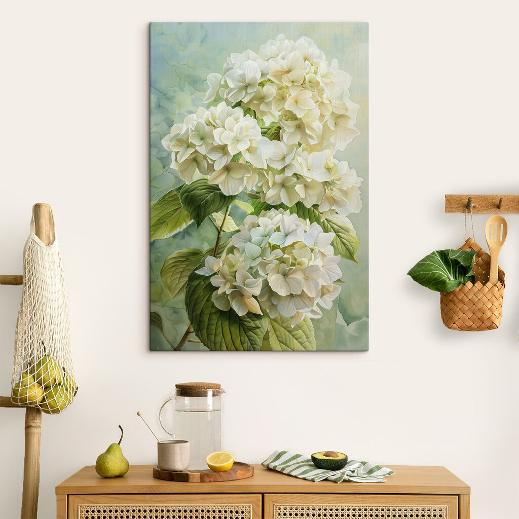 Hortênsias em verde suave — interior 5