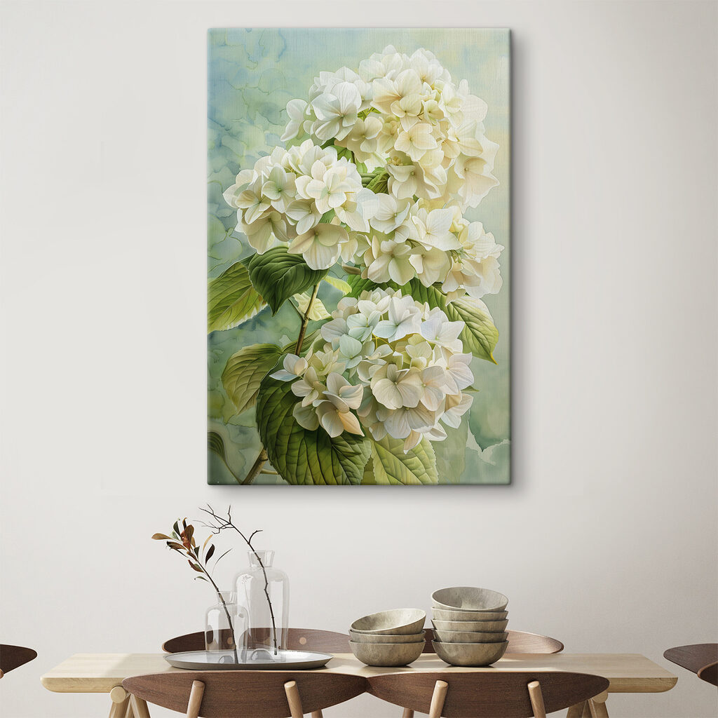 Hortênsias em verde suave — interior 3