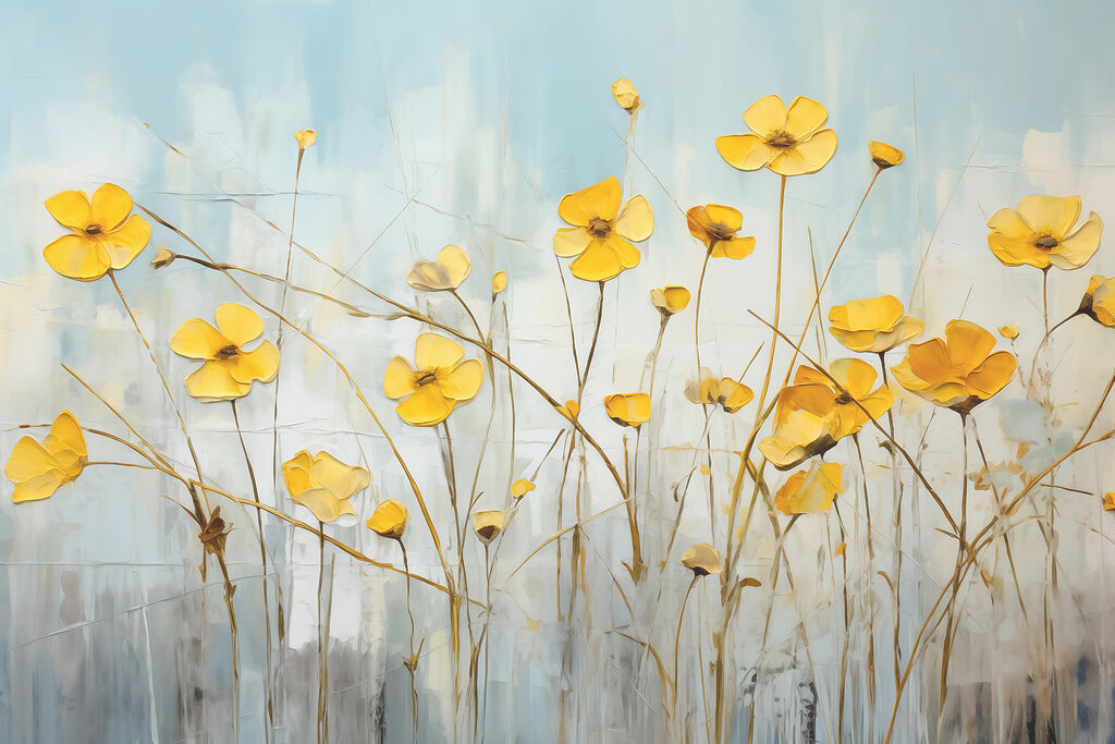 Flores amarelas em hastes — design completo