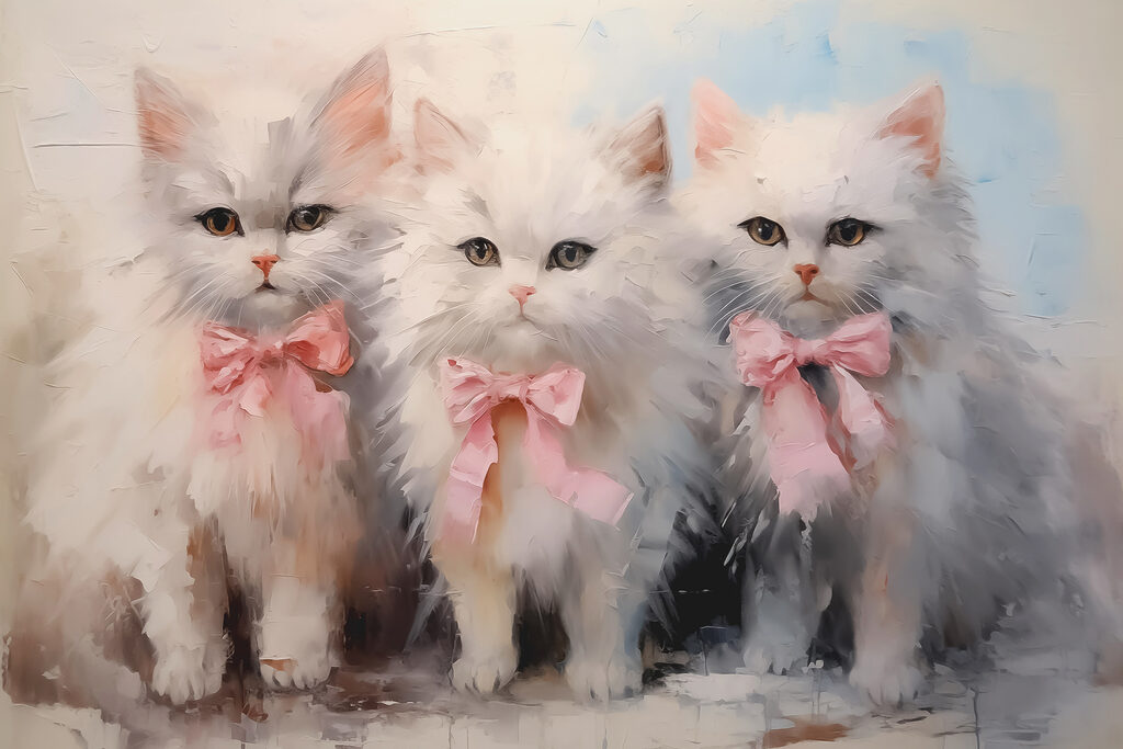 Gatinhos com laços cor-de-rosa — design completo