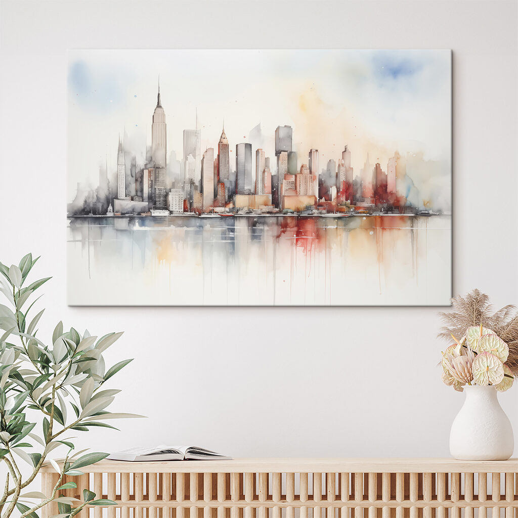 Cidade em aguarela num interior