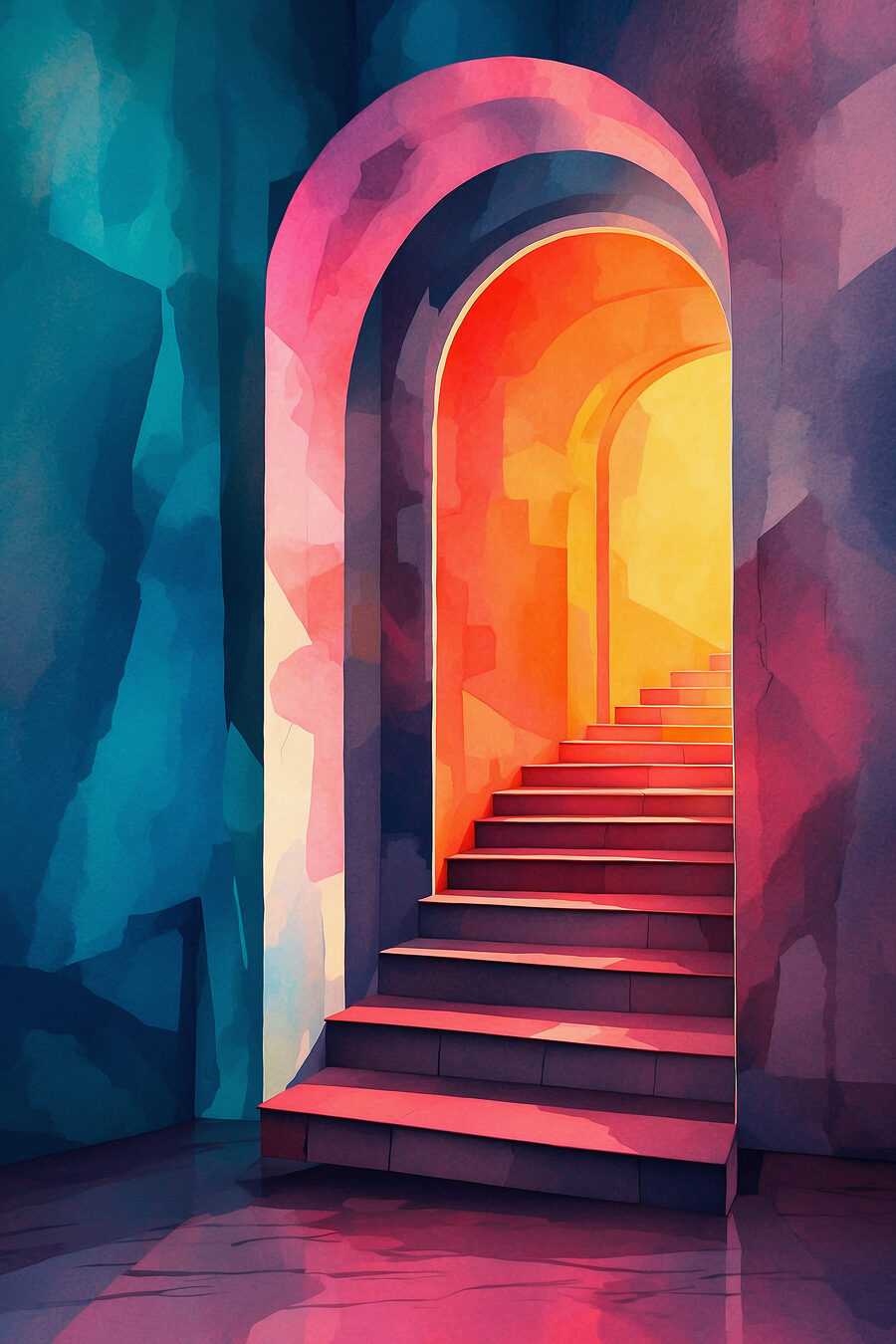 Escadaria entre arcos quentes — design completo