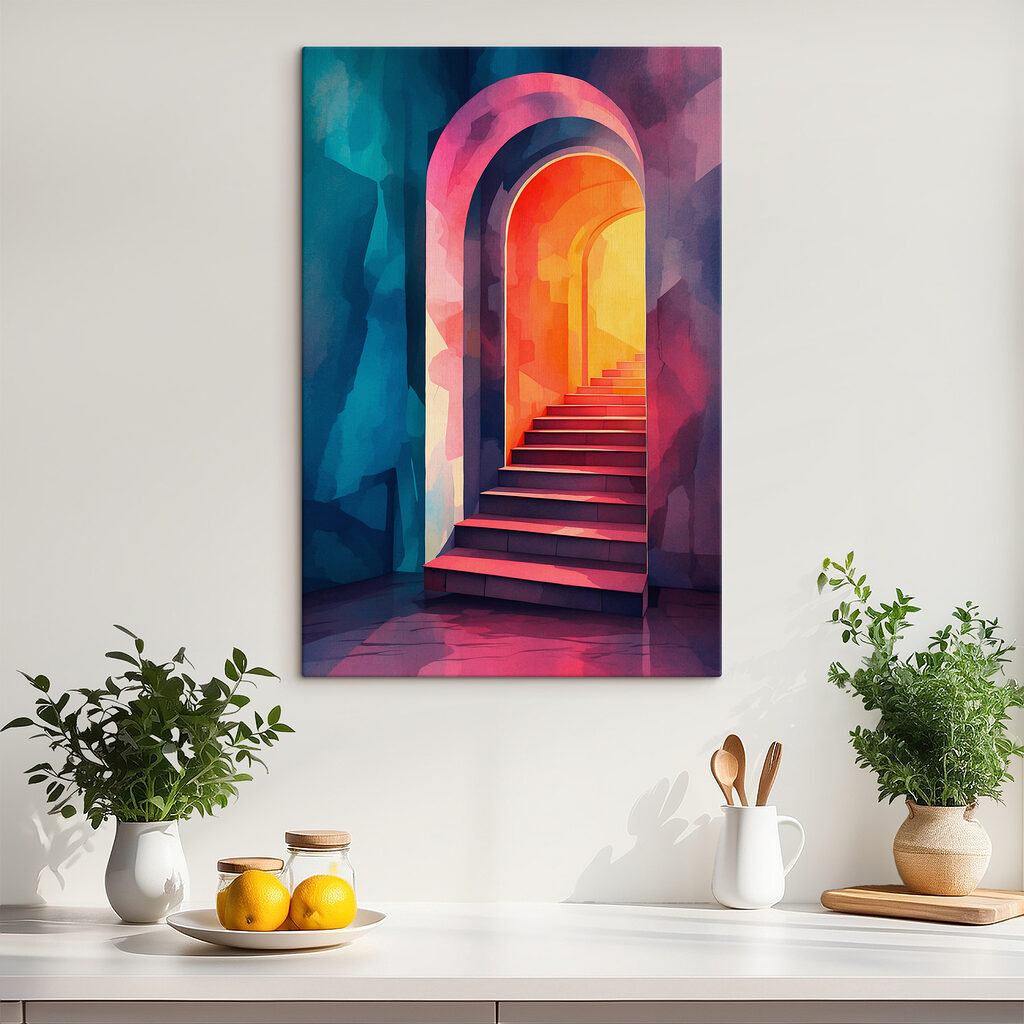 Escadaria entre arcos quentes — interior 1