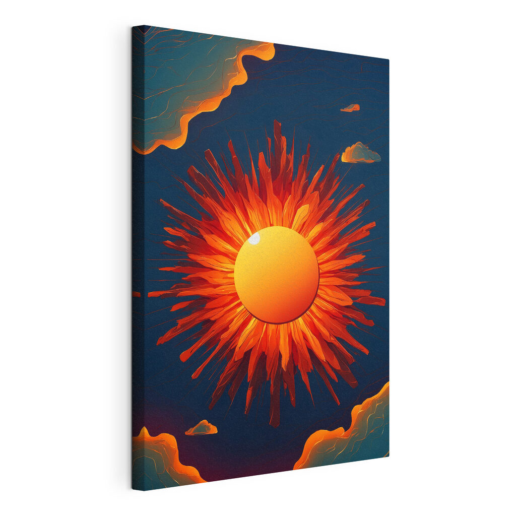 Sol de raios ardentes, tela esticada e borda contínua