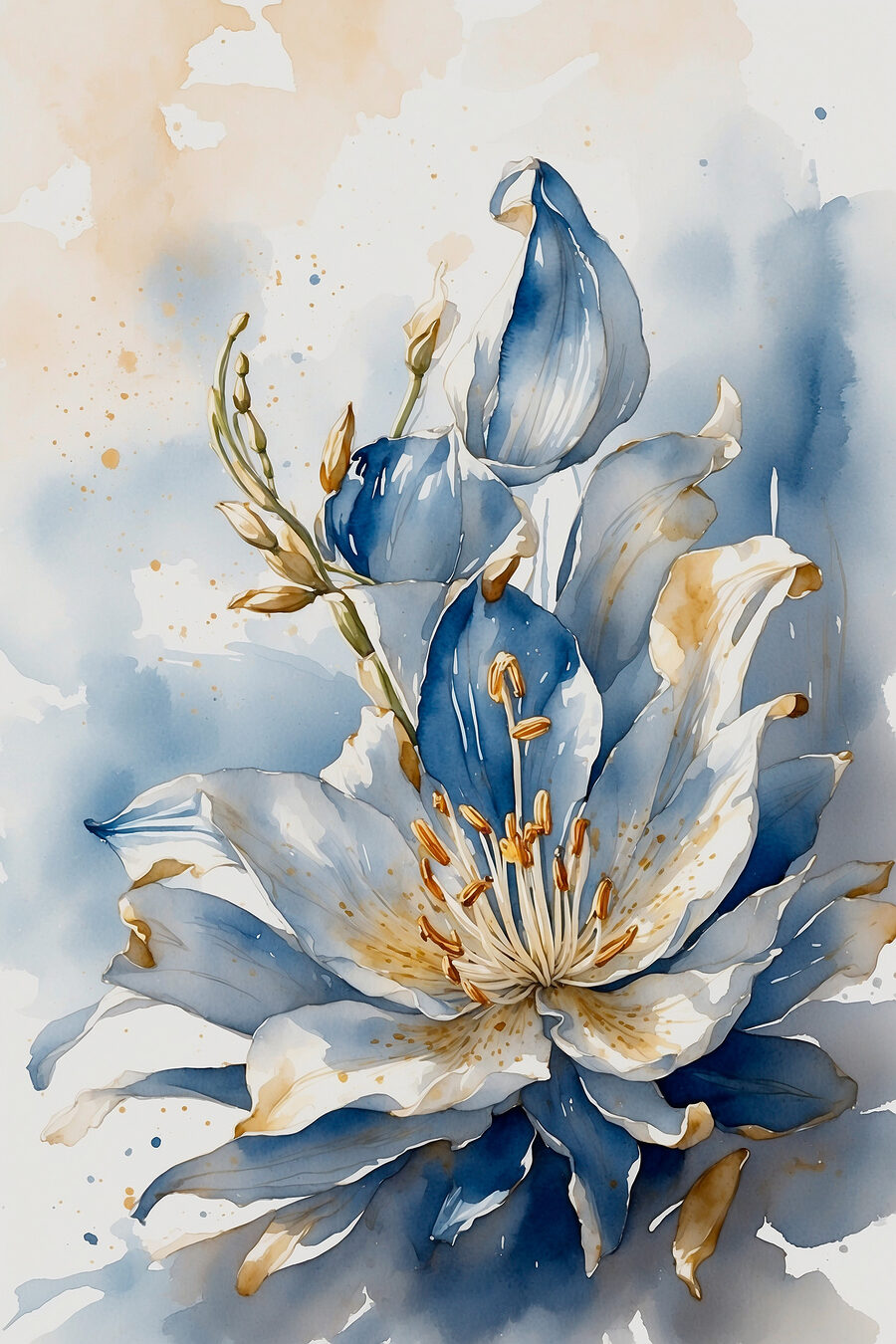Lírio azul e dourado — design completo