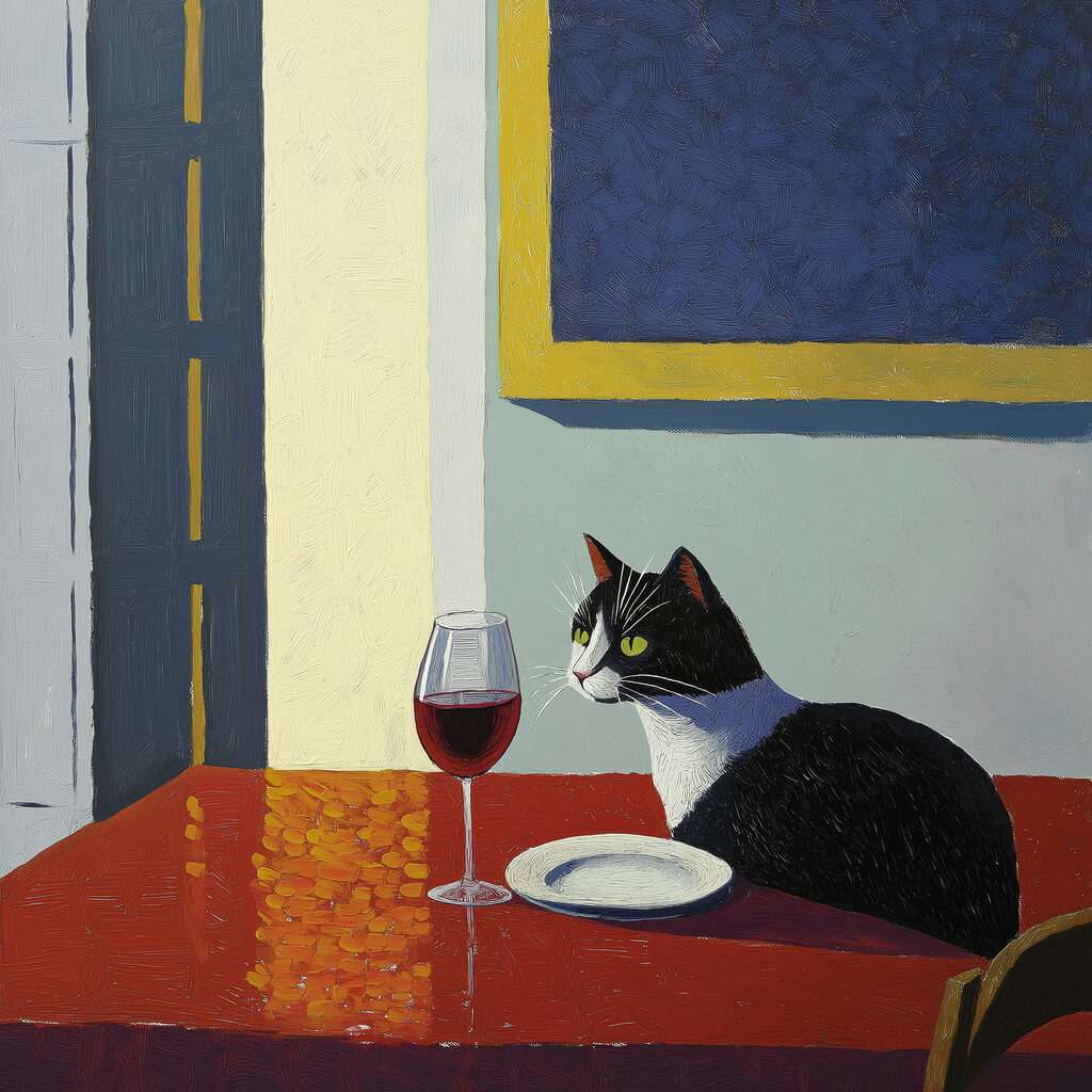 Gato com vinho tinto — design completo