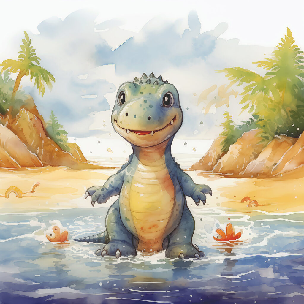 Dinossauro na praia — design completo
