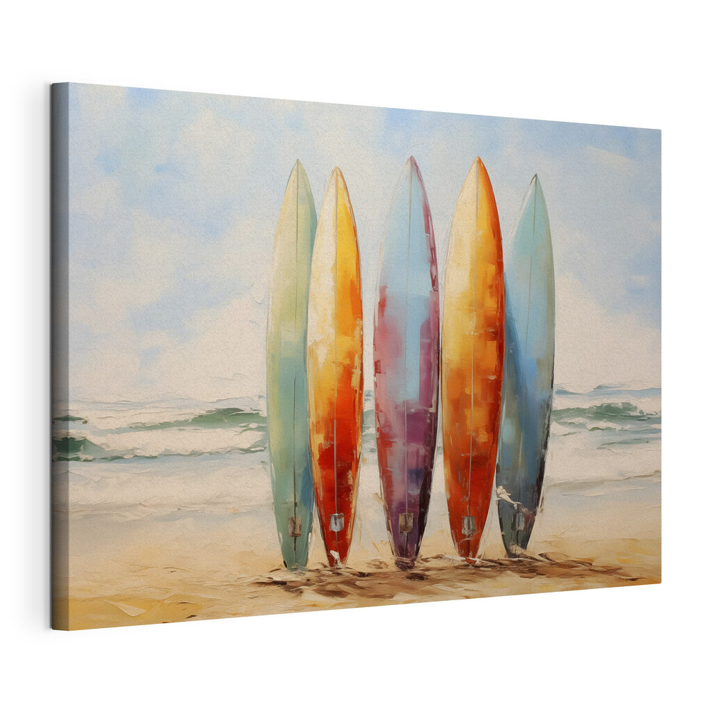 Pranchas de surf, tela esticada e borda contínua