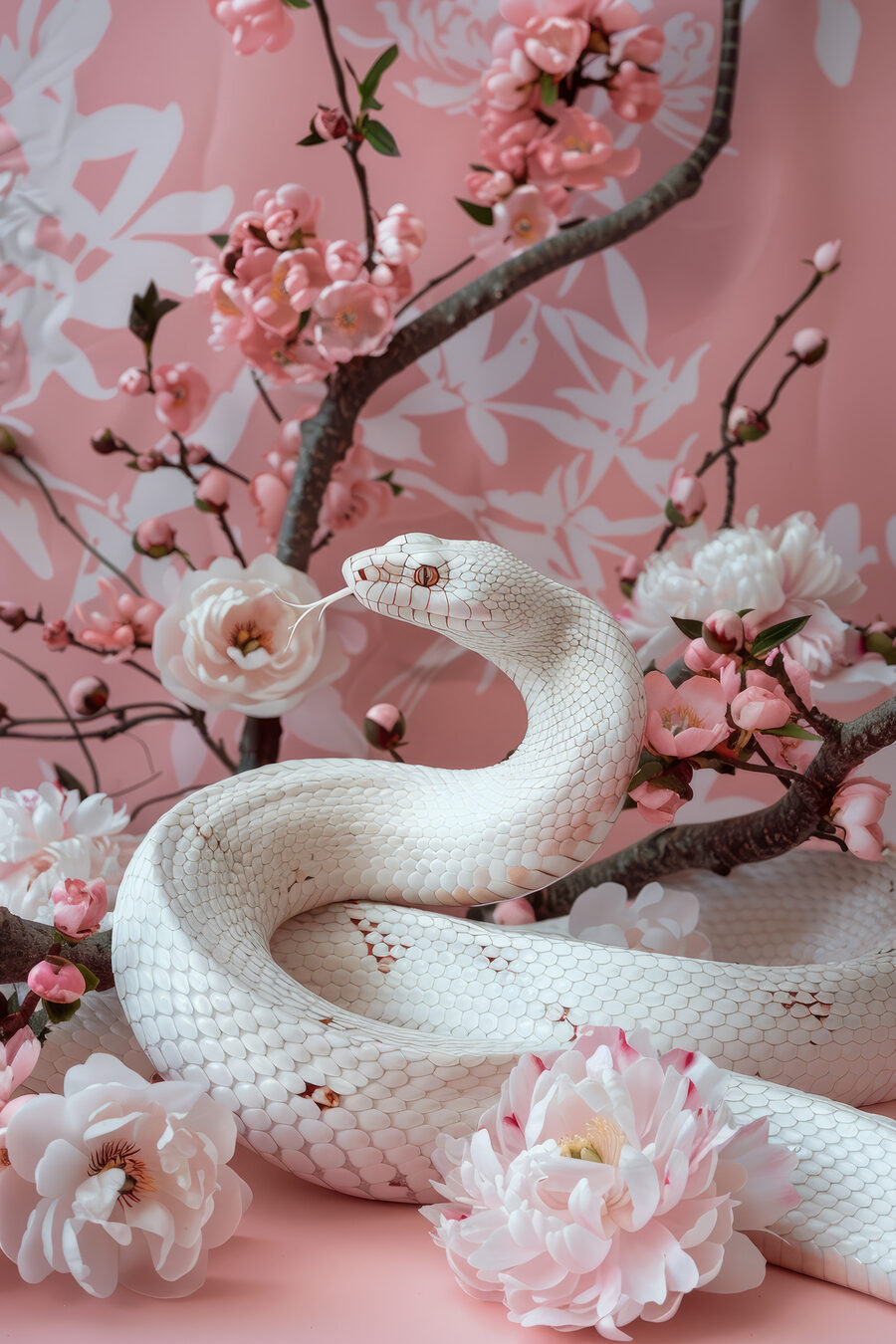 Cobra entre flores cor-de-rosa — design completo