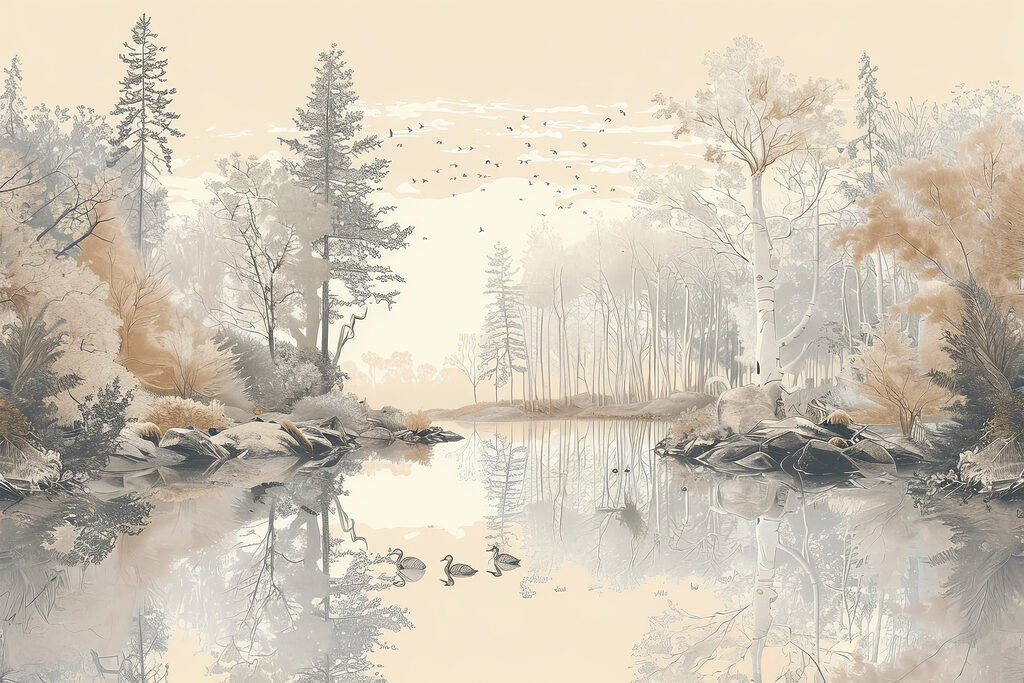 Patos num lago calmo — design completo