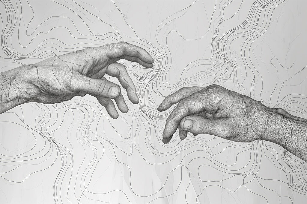 Mãos entre curvas — design completo