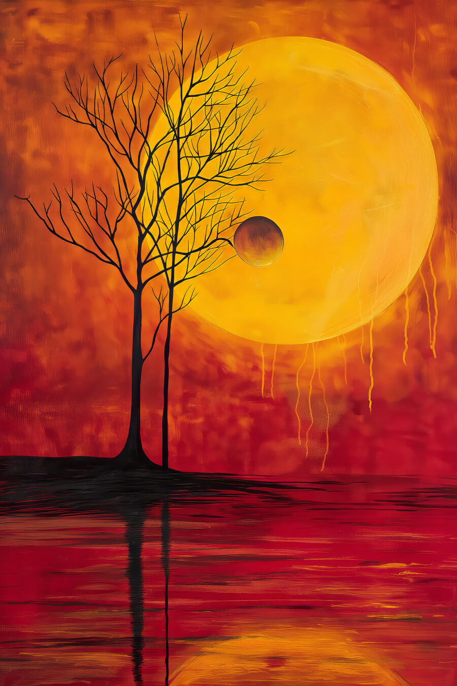 Árvores e lua laranja — design completo