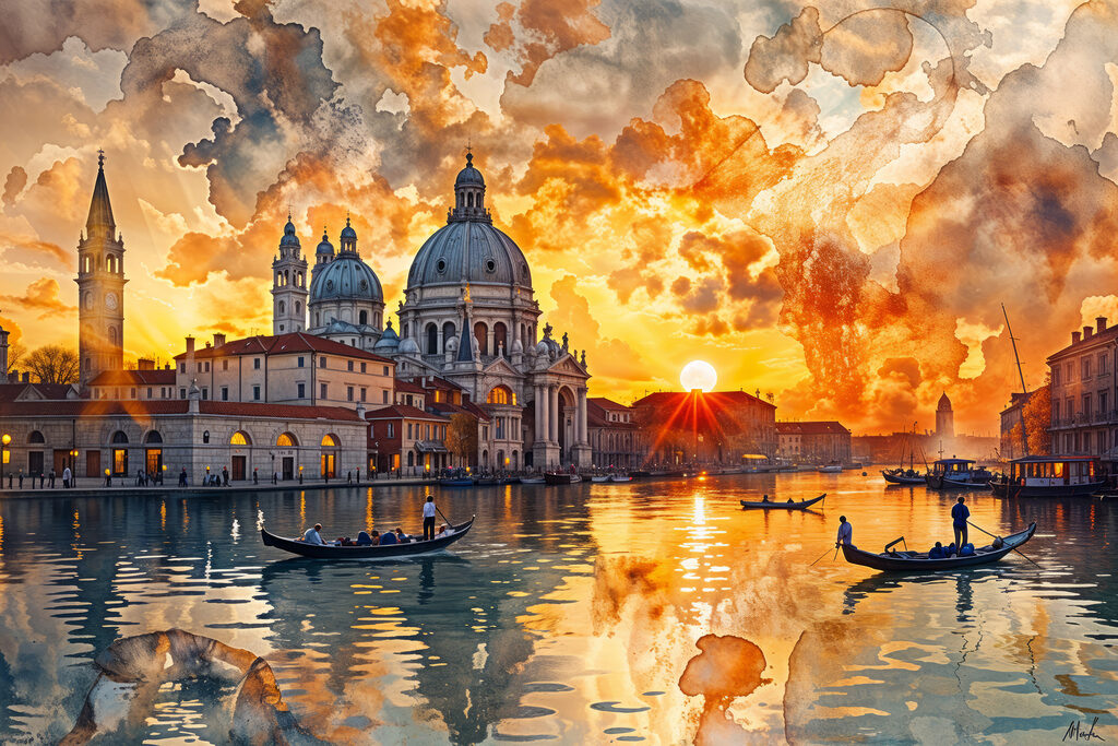 Veneza sob nuvens laranja — design completo