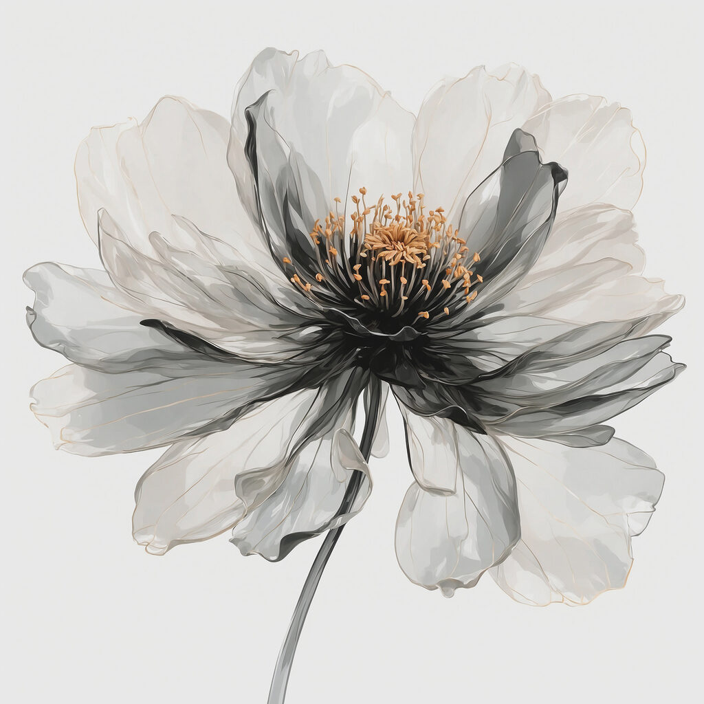 Flor em aguarela cinzenta — design completo