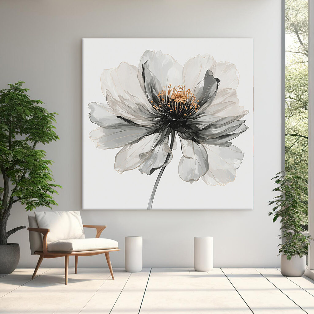Flor em aguarela cinzenta num interior