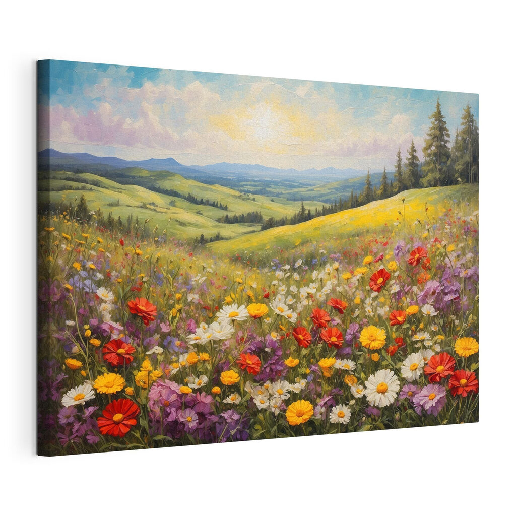 Mar de flores, tela esticada e borda contínua