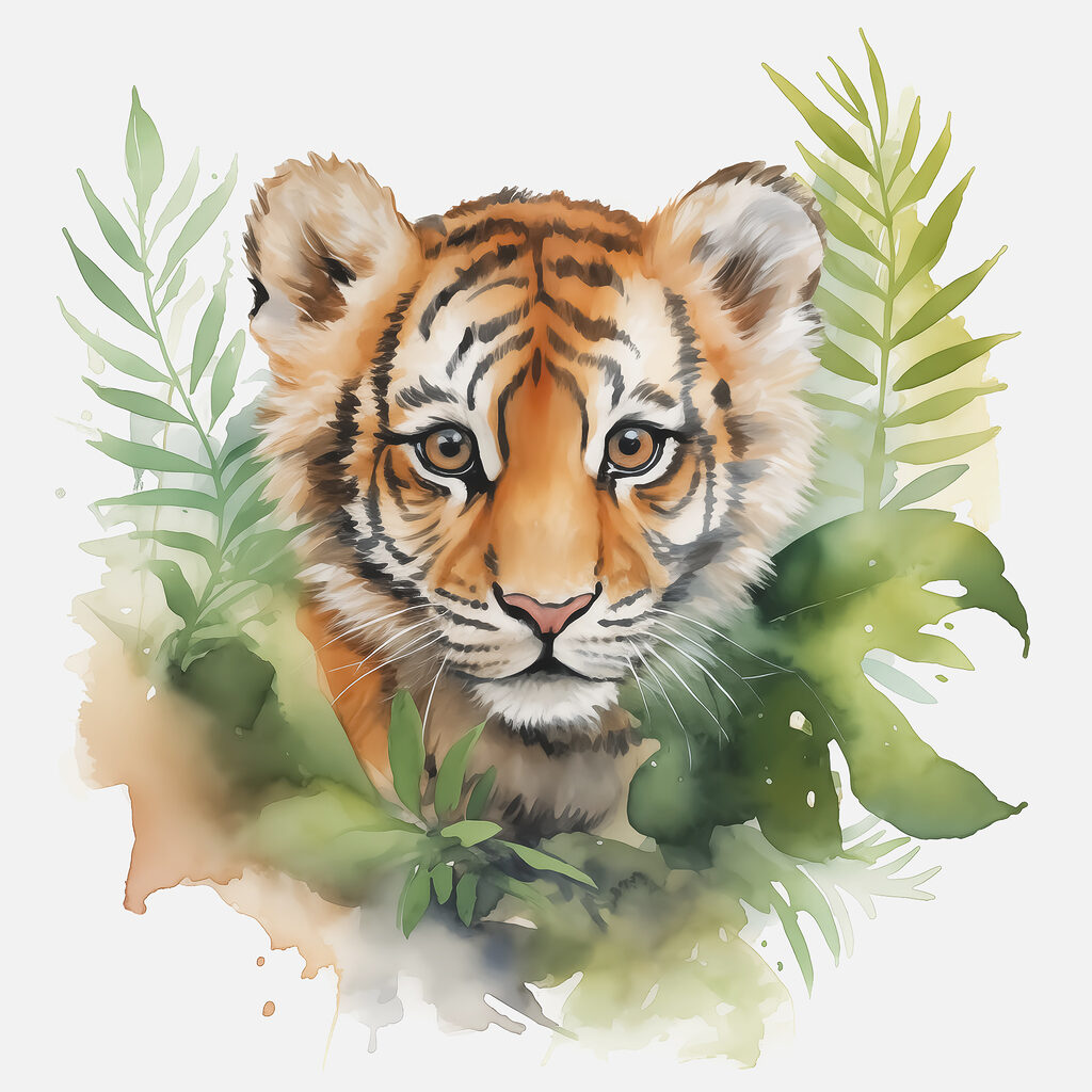 Tigrinho entre folhas — design completo