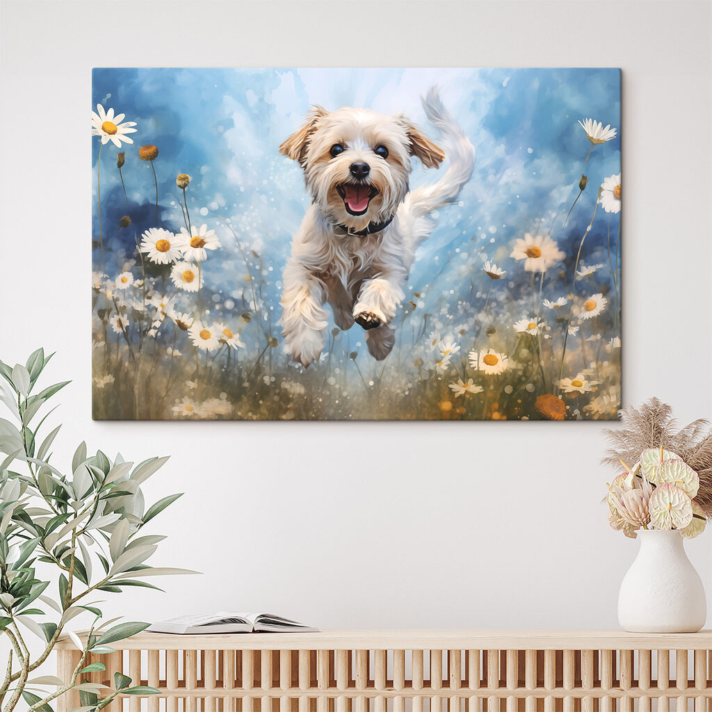 Cãozinho entre flores — interior 2