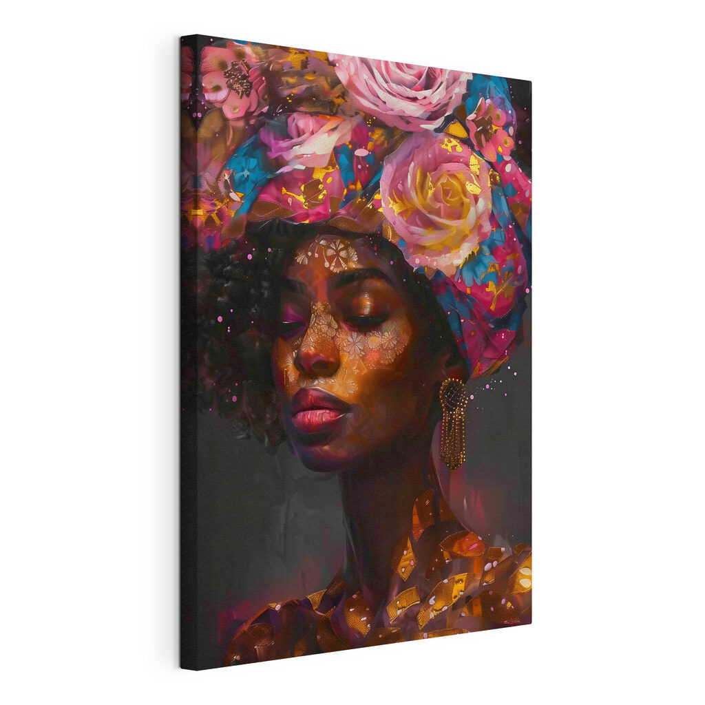 Retrato com coroa floral, tela esticada e borda contínua