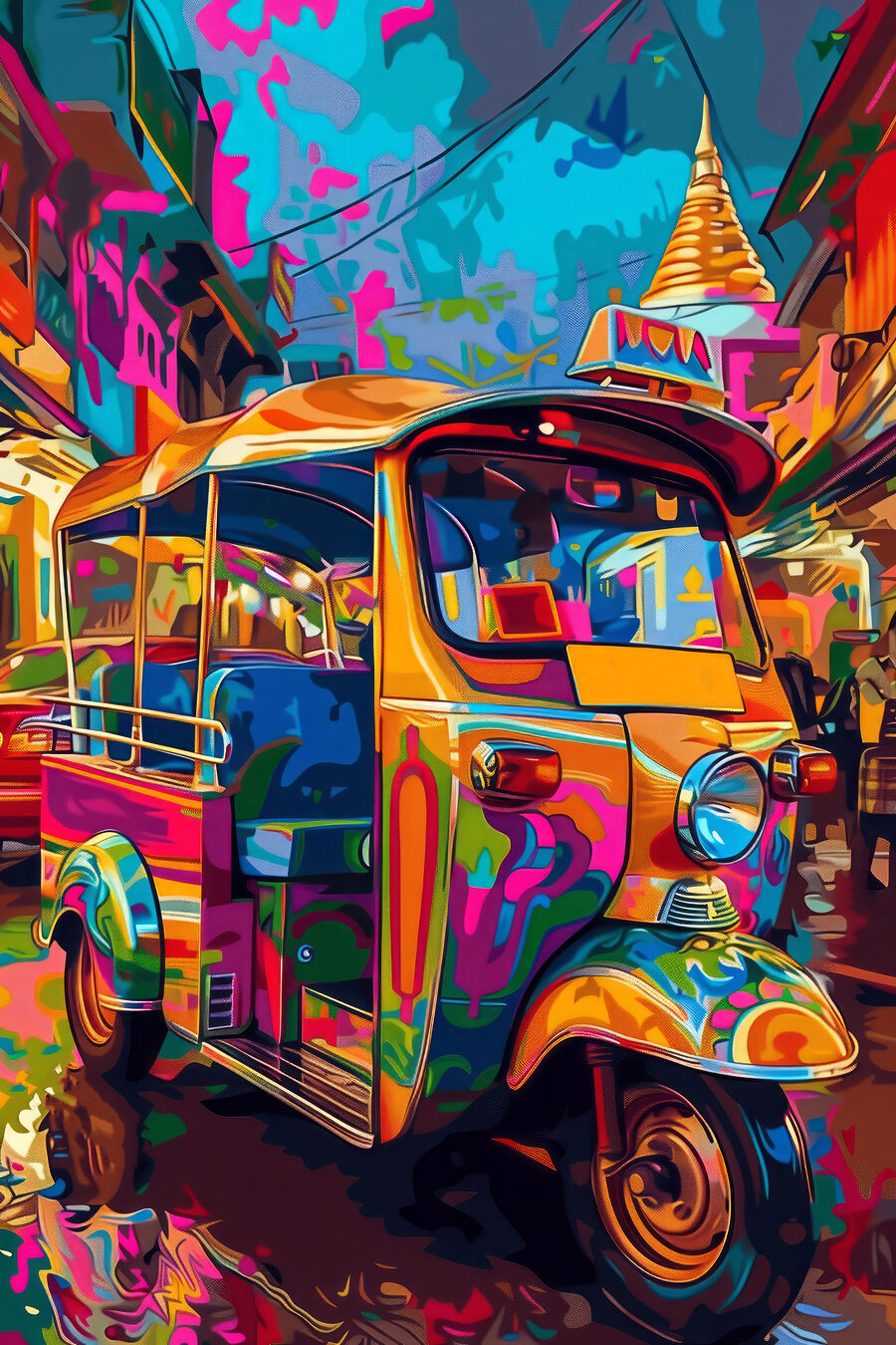 Tuk-tuk em cores vivas — design completo