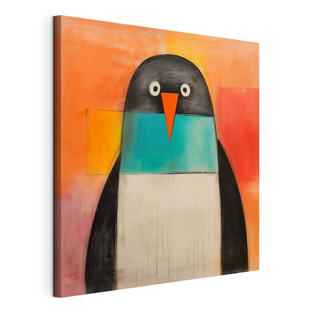 Pinguim em cores simples, tela esticada e borda contínua