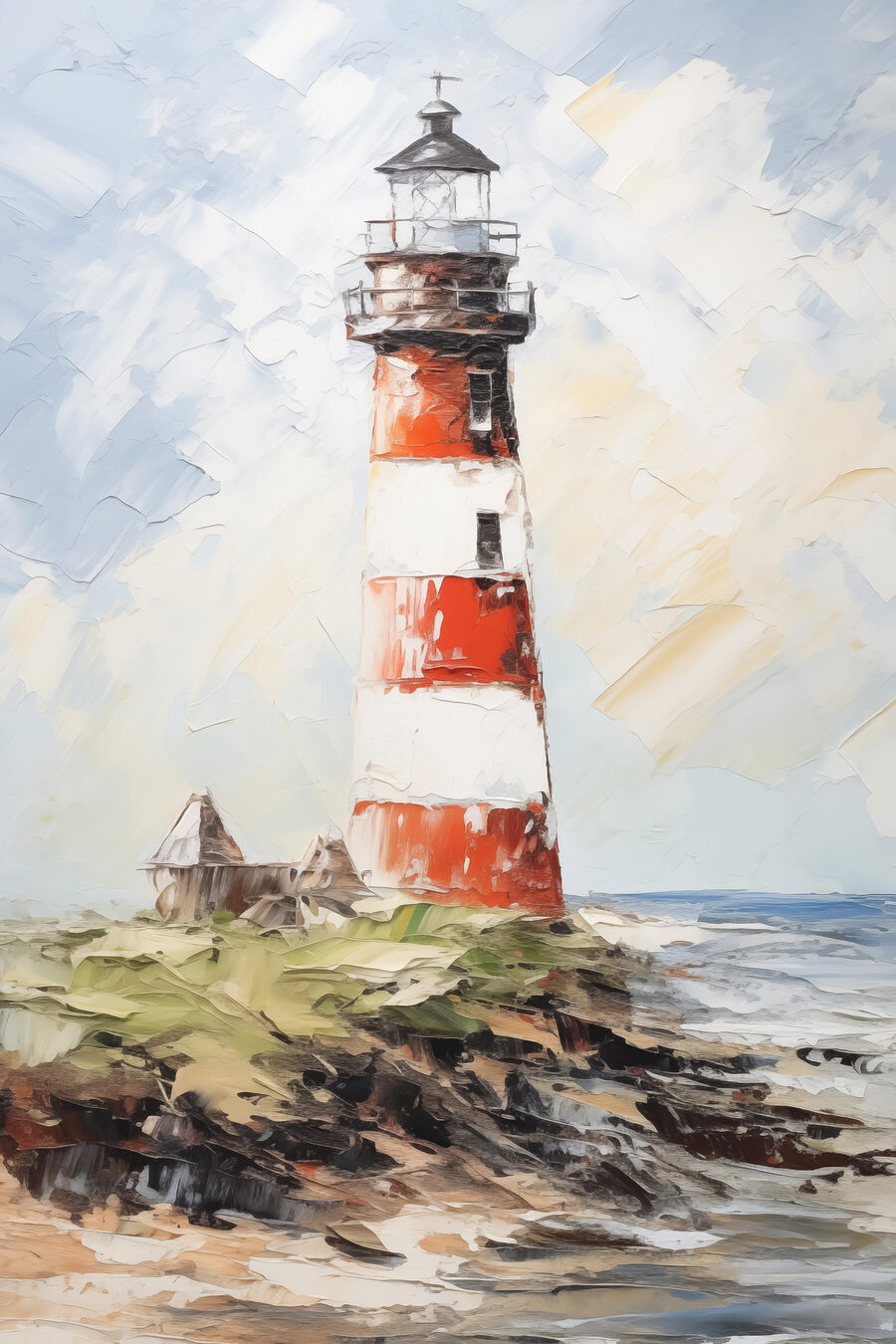 Farol sobre costa rochosa — design completo