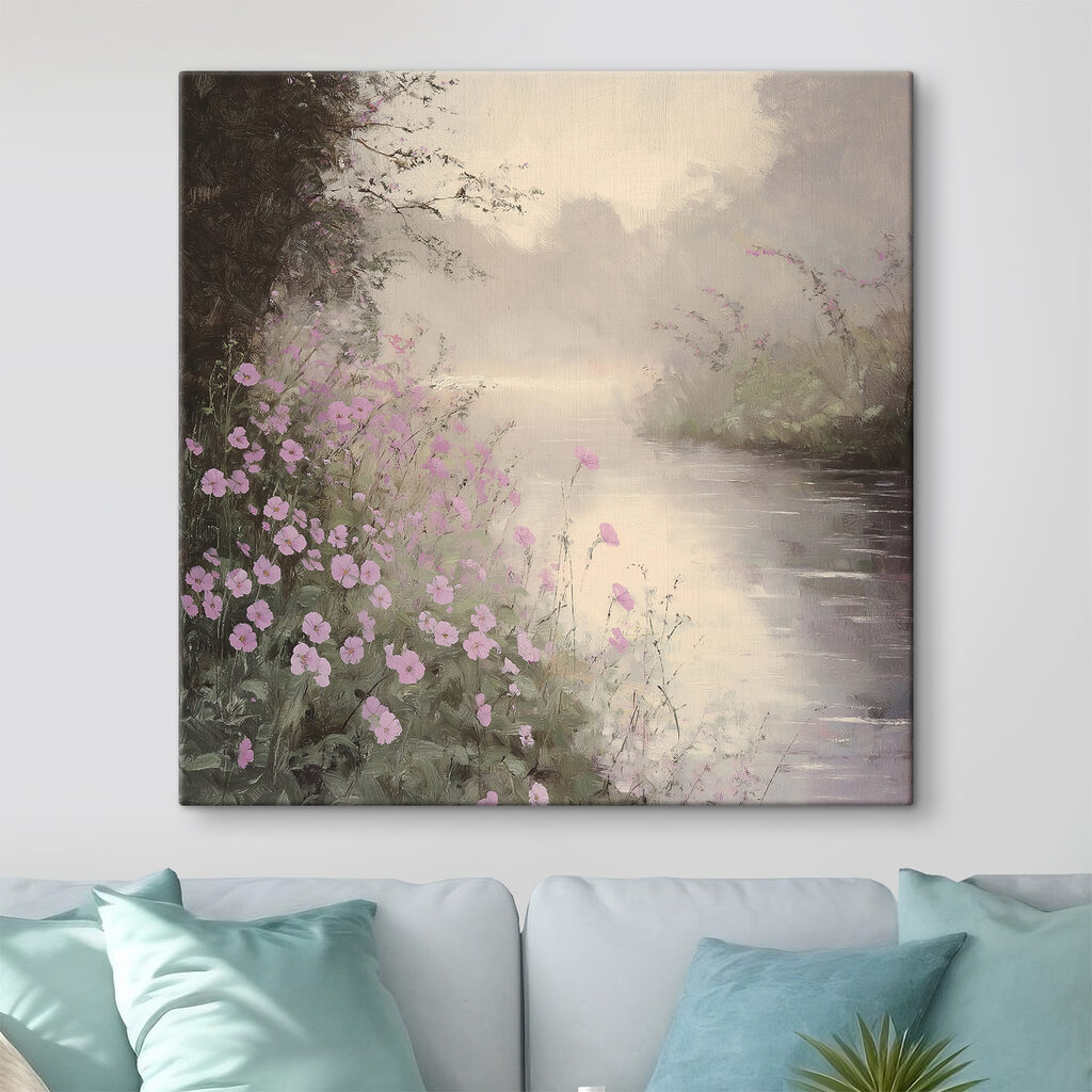 Flores cor-de-rosa e rio — interior 2