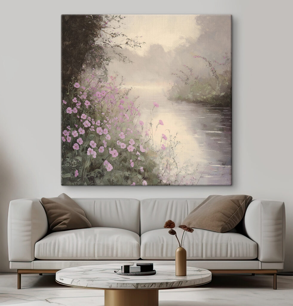 Flores cor-de-rosa e rio — interior 1