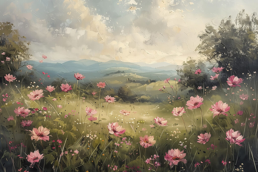 Vale cor-de-rosa sob nuvens — design completo