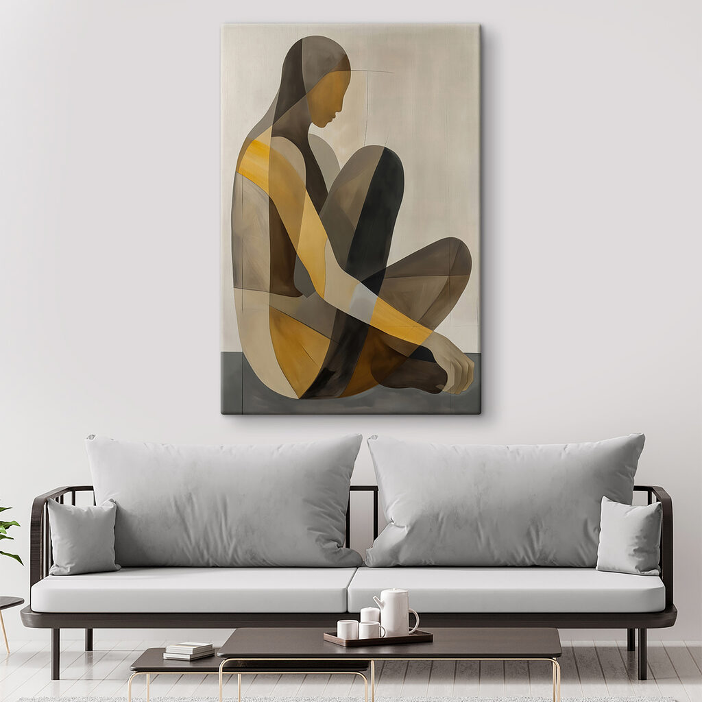 Figura sentada, tons terra — interior 2