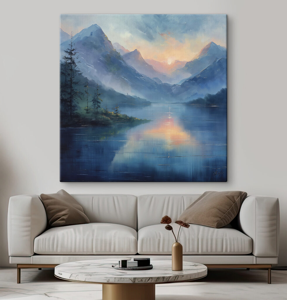 Lago azul ao entardecer — interior 1